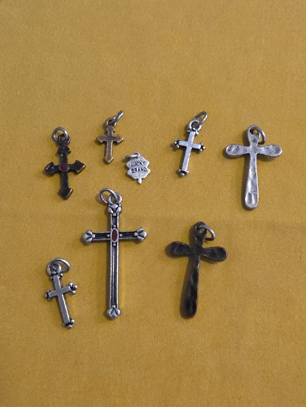 Lot of 8 ▪︎ Lucky Brand Silver Cross Charms ▪︎ Plus Small Clover Lucky Brand Tag